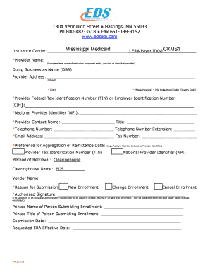 Mississippi Medicaid Dental Electronic Remittance Advice Enrollment Form