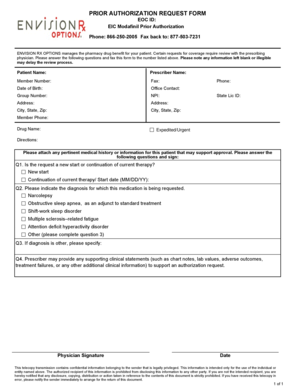 EOC ID Modafinil Prior Authorization Request Form