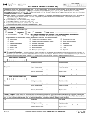 Canada Revenue Agency Business Number Application