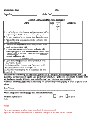 Assessment Criteria Checklist for Teachers