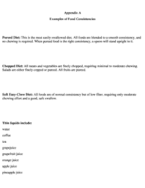 Food Consistency Guidelines and Dietary Form