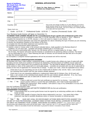 Montana Guide License Renewal Application