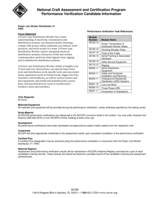 Power Line Worker Distribution Performance Verification Form