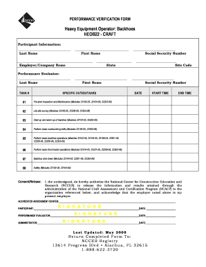 Heavy Equipment Operator Performance Verification Form