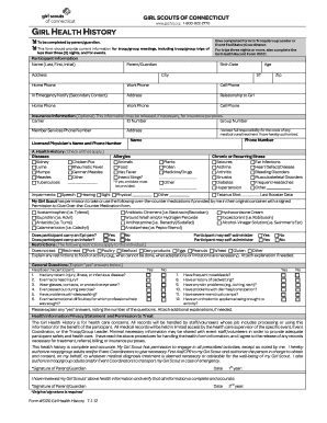 Girl Health History Form