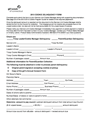 2013 Cookie Delinquency Form