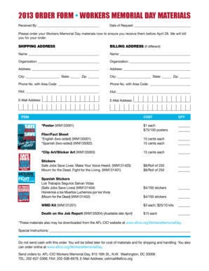 Workers Memorial Day Order Form