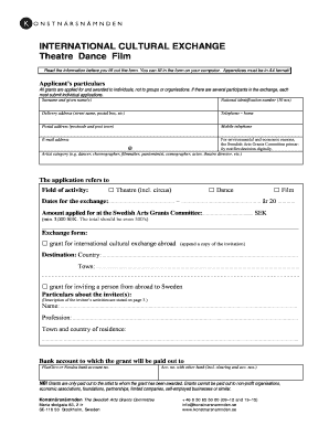 Swedish Arts Grants Committee International Cultural Exchange Application