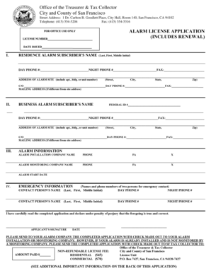 San Francisco Alarm License Application