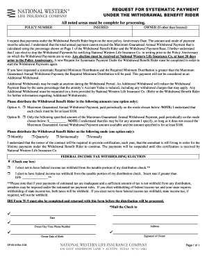 Withdrawal Benefit Rider Request Form