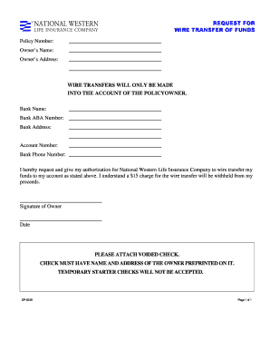 National Western Life Insurance Wire Transfer Authorization Form
