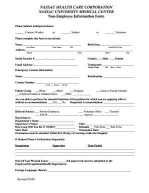 Nassau Health Care Non-Employee Information Form
