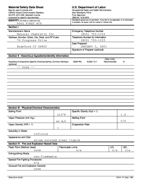 OSHA Material Safety Data Sheet