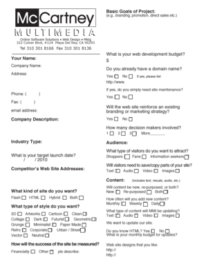 Web Design Project Questionnaire