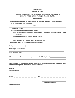 Hague Service Convention Certificate