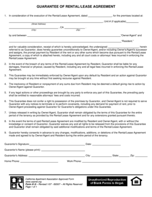 California Rental Lease Guarantee Agreement