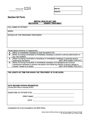 Section 62 Urgent Treatment Form