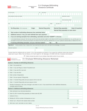 DC D-4 Employee Withholding Allowance Certificate