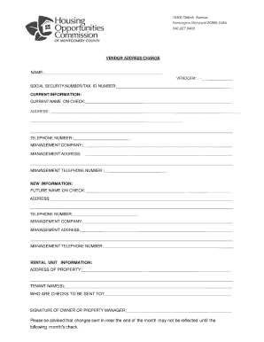 Vendor Address Change Form