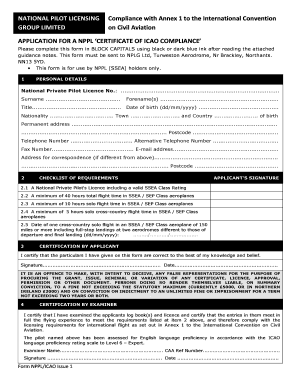 Application for NPPL ICAO Compliance Certificate