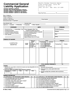 Commercial General Liability Application