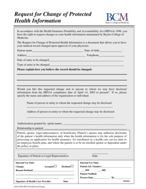 Request for Change of Protected Health Information