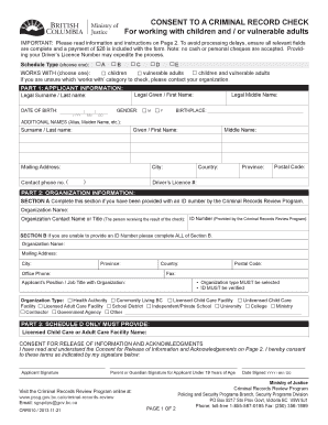 Consent to Criminal Record Check for Working with Children and Vulnerable Adults