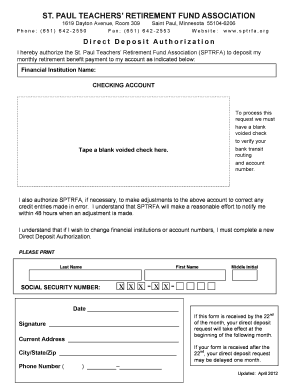 St. Paul Teachers’ Retirement Fund Direct Deposit Authorization