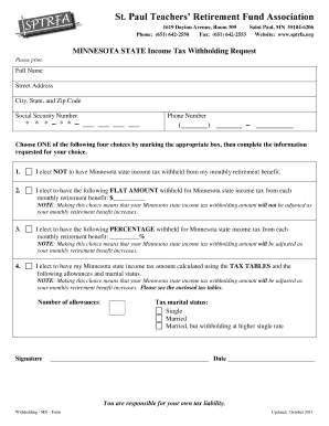 Minnesota State Income Tax Withholding Request