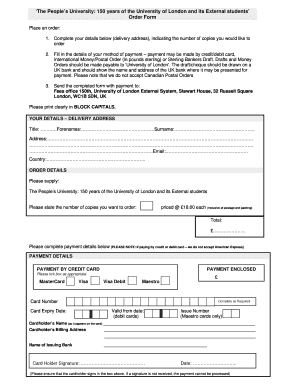University of London Order Form