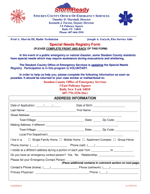Steuben County Special Needs Registry Form
