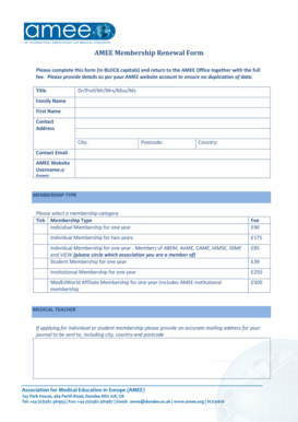 AMEE Membership Renewal Form