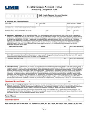 UMB HSA Beneficiary Designation Form