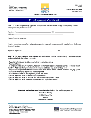 Employment verification forms - Employment Verification - Florida Board of Nursing