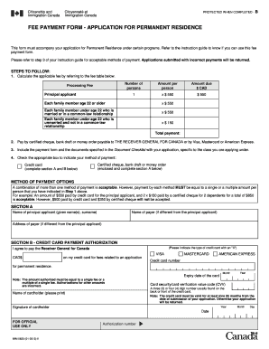 Canada Permanent Residence Fee Payment Form