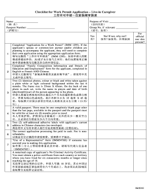 Work Permit Application Checklist – Live-in Caregiver