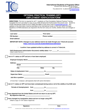 OPT Employment Verification Form