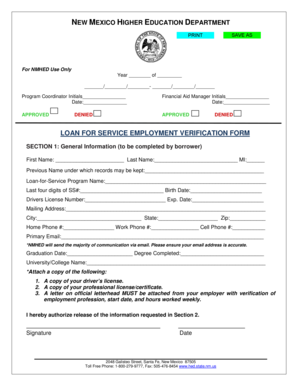 New Mexico Loan for Service Employment Verification Form