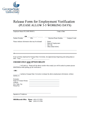 Employee verification form pdf - Release Form for Employment Verification - Georgia State University