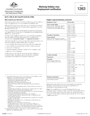 Working Holiday Visa Employment Verification Form 1263