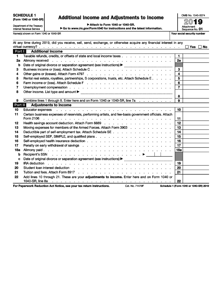 2019 Form IRS 1040 Schedule 1 Fill Online Printable Fillable Blank 