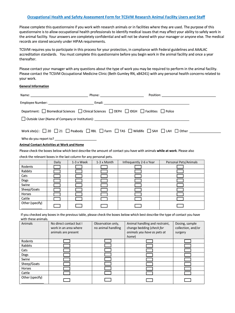 occupational health safety form Preview on Page 1