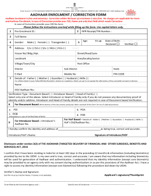 Aadhaar Enrolment Correction Form