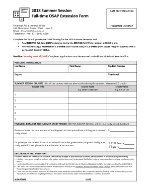 2018 Summer Session Full?time OSAP Extension Form