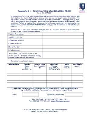 Appendix C-1: EXAMINATION REGISTRATION FORM