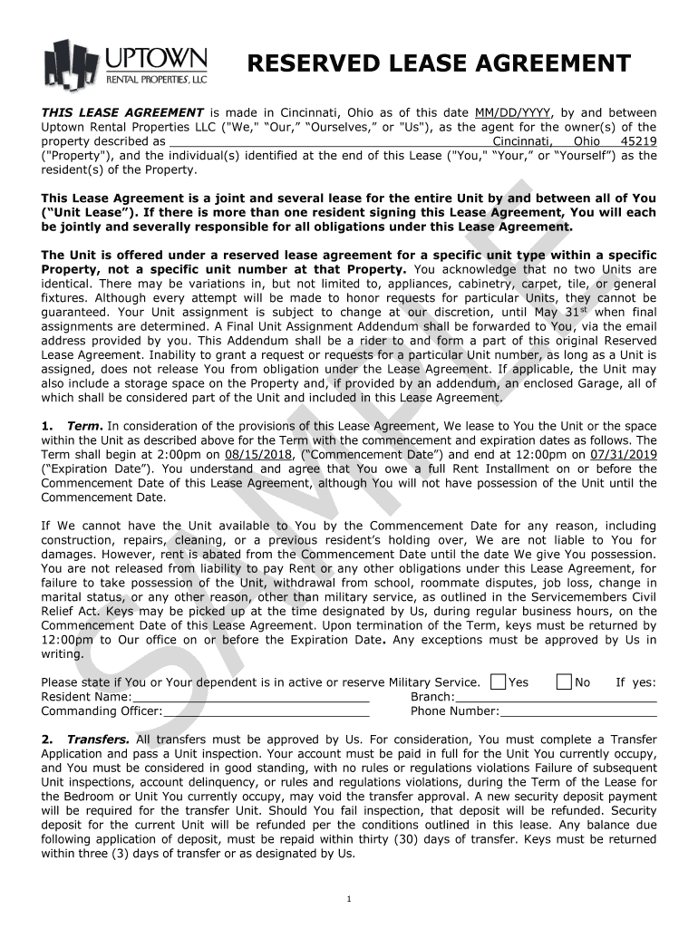 Fillable Online Free Ohio Standard Residential Lease Agreement Template ...