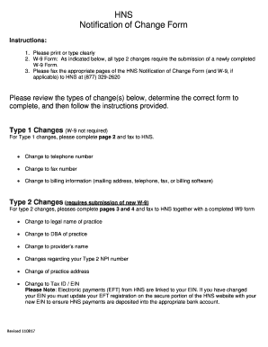HNS Notification of Change Form - Health Network Solutions