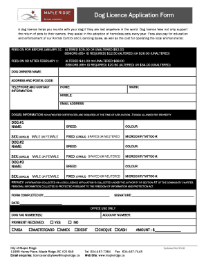 Dog Licence Application Form - Maple Ridge