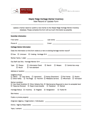 Fillable Online Maple Ridge Heritage Marker Inventory Form. Maple Ridge ...