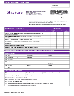 Fillable Online DELAYED BAGGAGE CLAIM FORM - Staysure Fax Email Print ...